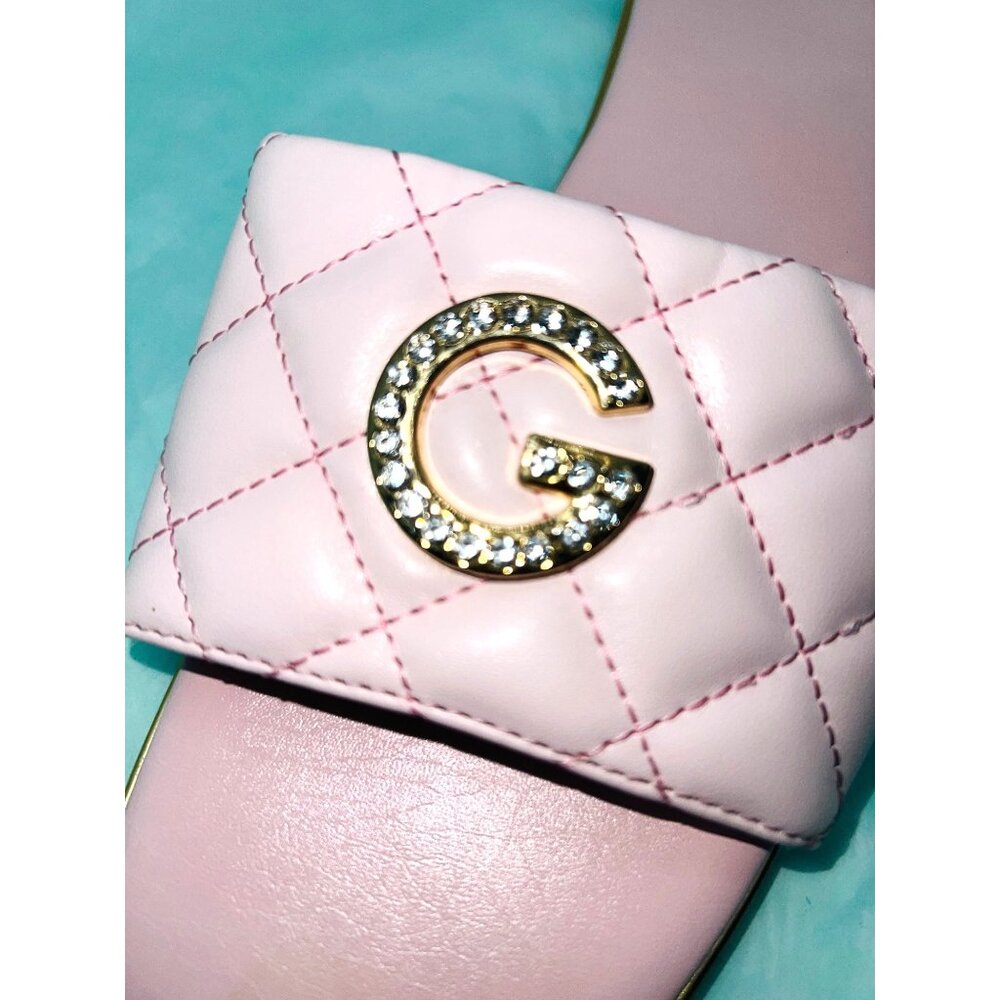GBG Los Angeles Pink Quilted Slides With Rhinestone G Logo Size 9M - Picture 3 of 7